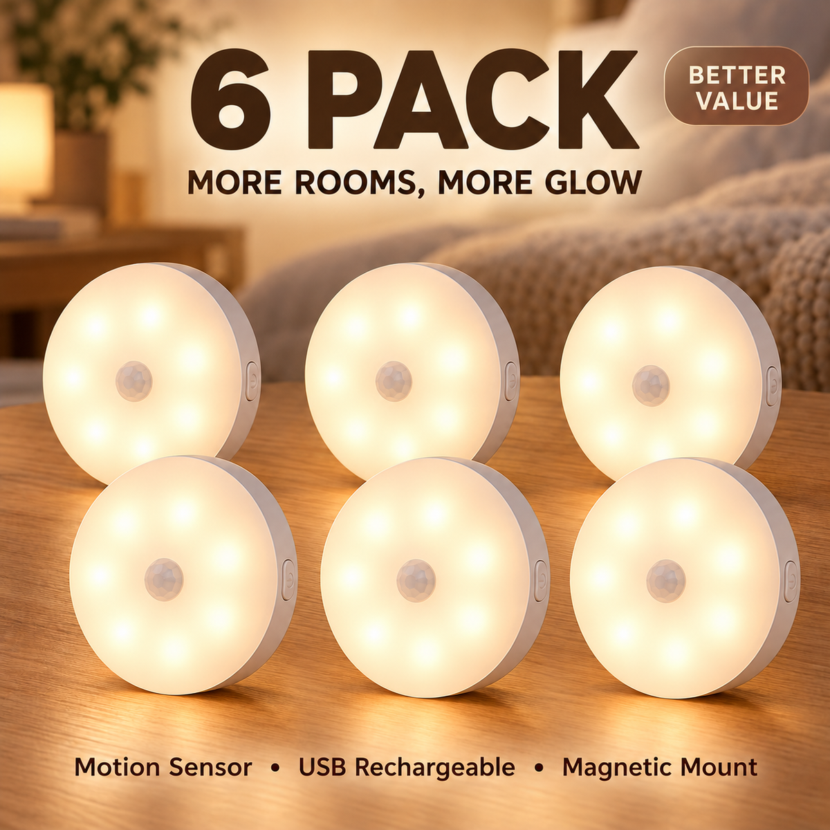 Rechargeable Motion Sensor Night Light – Magnetic Mount & 3 Light Colors