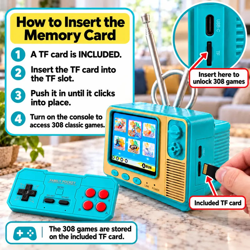 🎮RetroPlay™ GV300 Mini Retro Game Console – 308 Games, 2.8' IPS & Wireless Controller