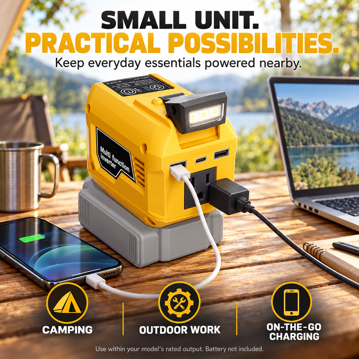 250W Portable Power Inverter – Turn 18V–21V Tool Batteries Into 220V AC Power