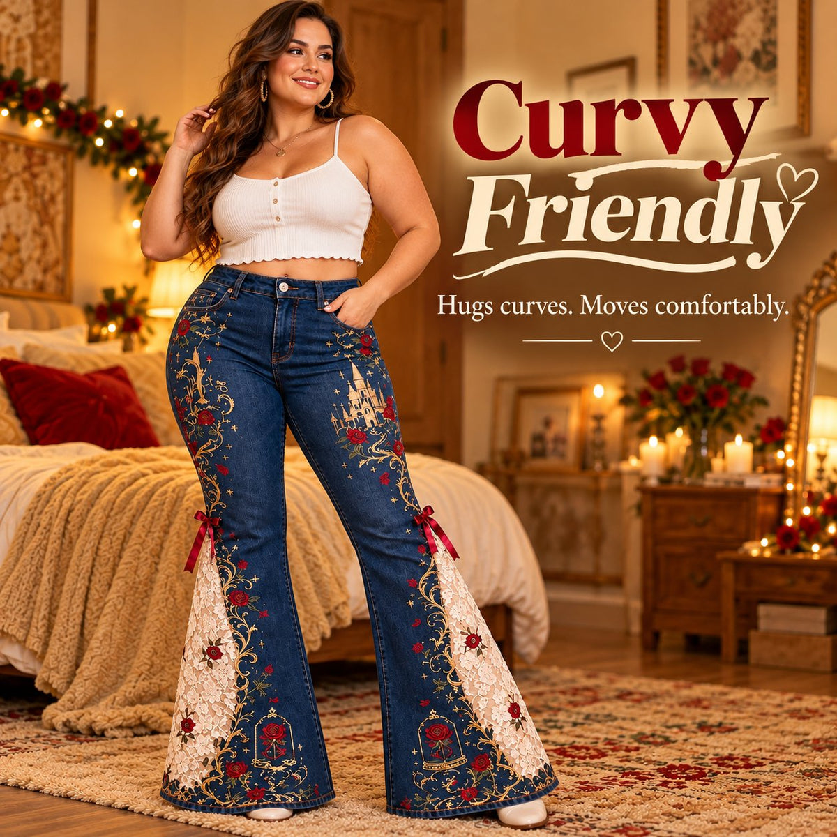 ✨ Fairy Tale Flare: Vintage Embroidered Denim Jeans