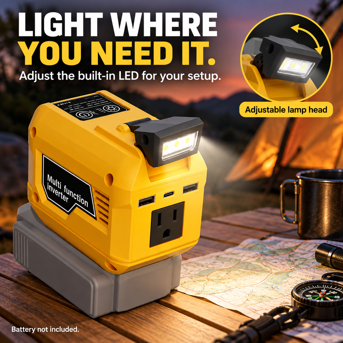 250W Portable Power Inverter – Turn 18V–21V Tool Batteries Into 220V AC Power