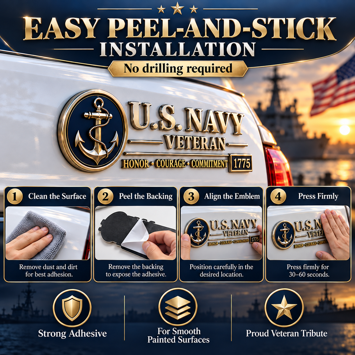 ⚓3D Adhesive Badge, No-Drill Military-Inspired Car & Truck Decoration