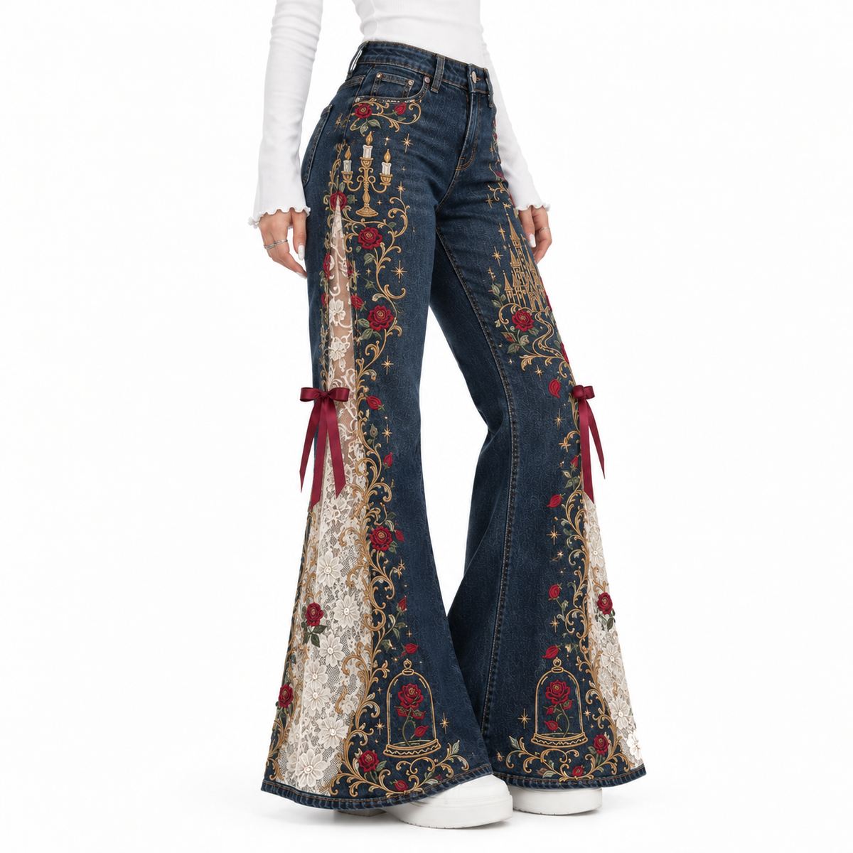 ✨ Fairy Tale Flare: Vintage Embroidered Denim Jeans
