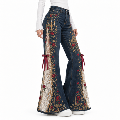 ✨ Fairy Tale Flare: Vintage Embroidered Denim Jeans