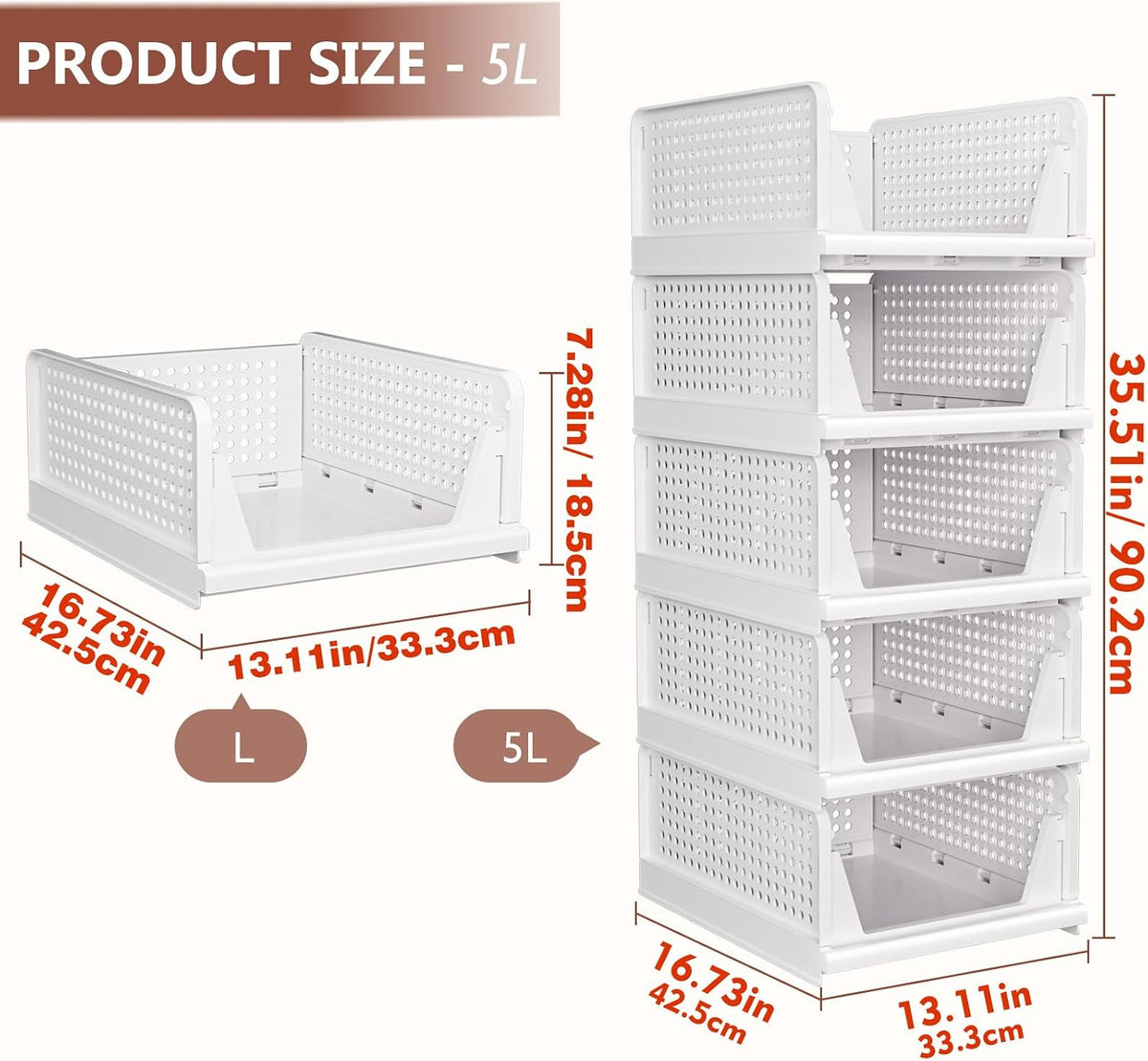 🧺5 Pack Closet Organizers Stackable Storage Box