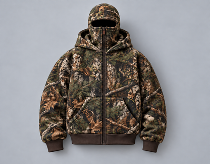 ❄️ Integrated Balaclava Hunting Hoodie | Quilted Oversized Camo Layer