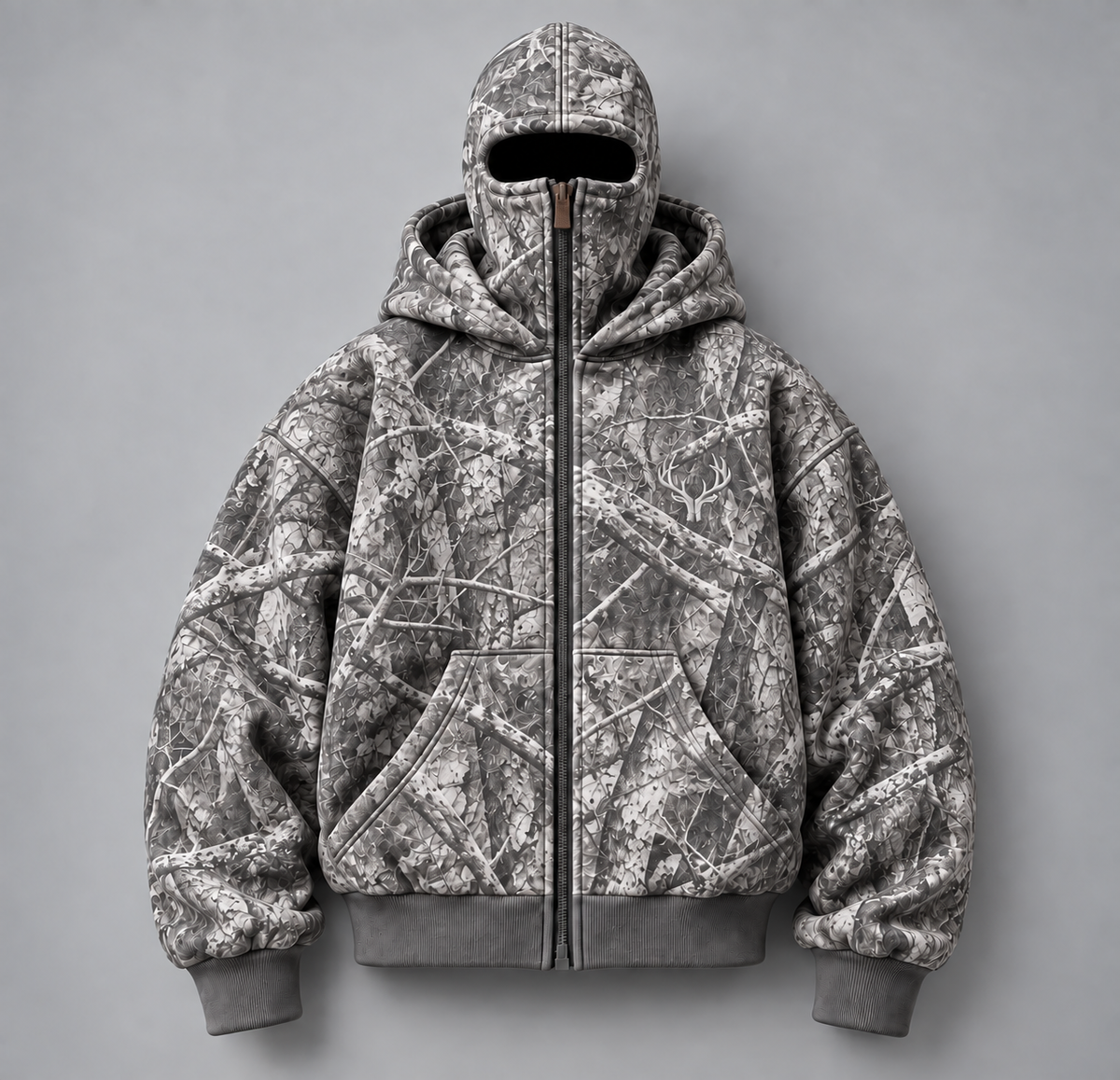 ❄️ Integrated Balaclava Hunting Hoodie | Quilted Oversized Camo Layer