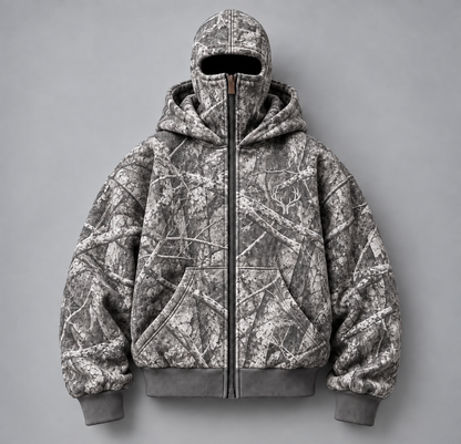 ❄️ Integrated Balaclava Hunting Hoodie | Quilted Oversized Camo Layer