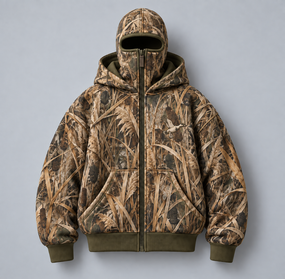 ❄️ Integrated Balaclava Hunting Hoodie | Quilted Oversized Camo Layer