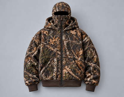 ❄️ Integrated Balaclava Hunting Hoodie | Quilted Oversized Camo Layer