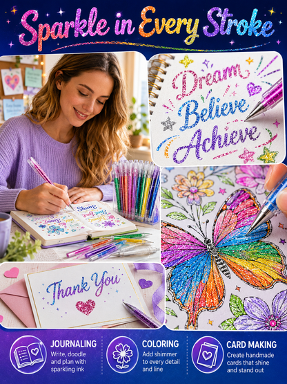 🎨Sparkle Deal Vibrant Glitter Gel Pens for Coloring, Drawing & Creative Fun