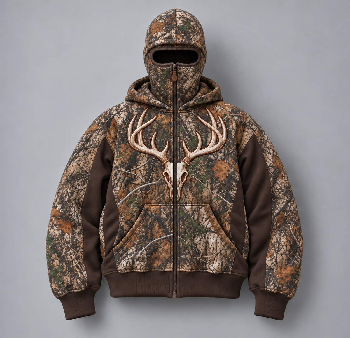 ❄️ Integrated Balaclava Hunting Hoodie | Quilted Oversized Camo Layer