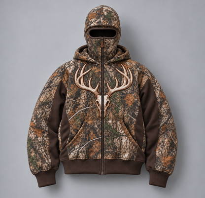 ❄️ Integrated Balaclava Hunting Hoodie | Quilted Oversized Camo Layer