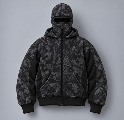 ❄️ Integrated Balaclava Hunting Hoodie | Quilted Oversized Camo Layer