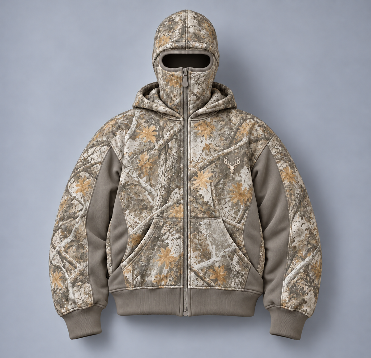 ❄️ Integrated Balaclava Hunting Hoodie | Quilted Oversized Camo Layer