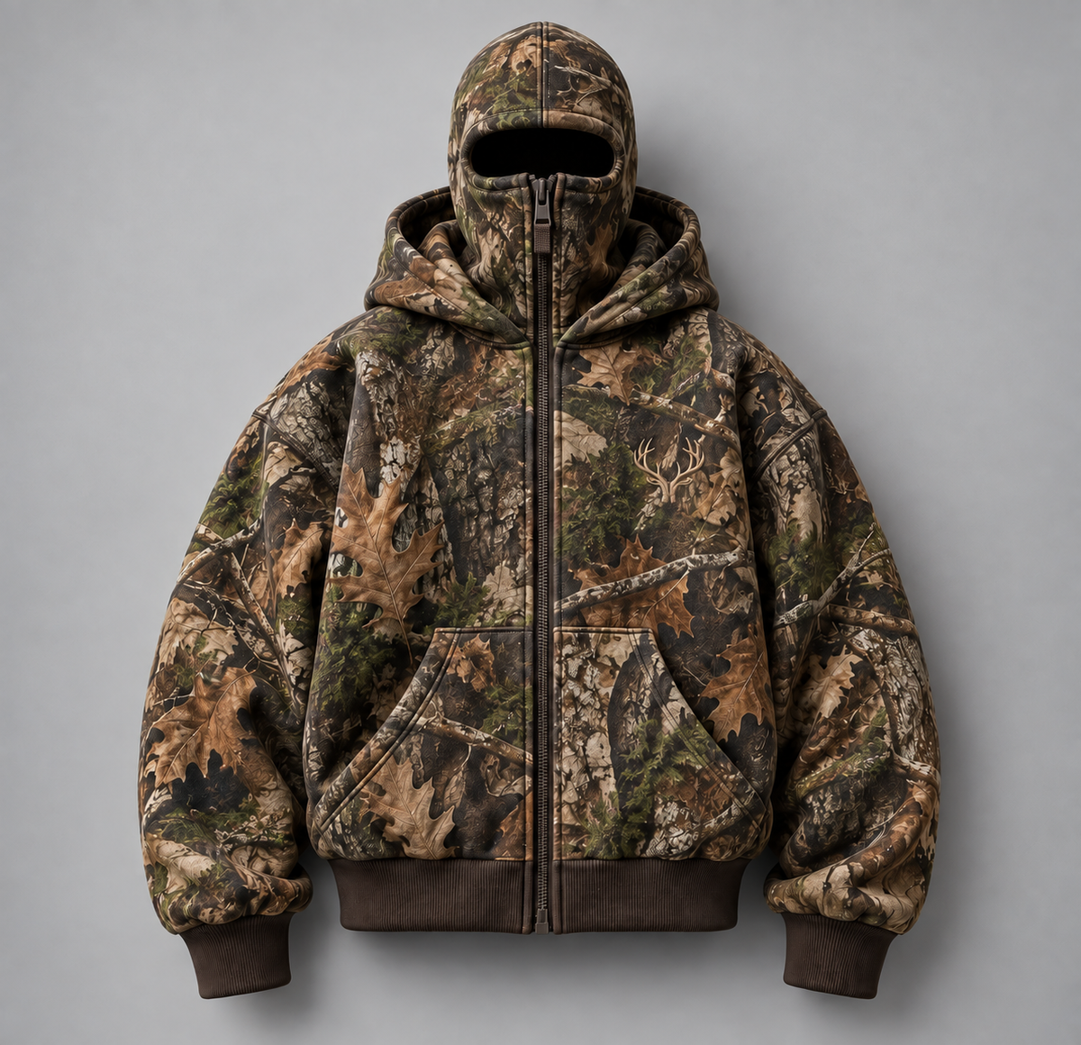 ❄️ Integrated Balaclava Hunting Hoodie | Quilted Oversized Camo Layer