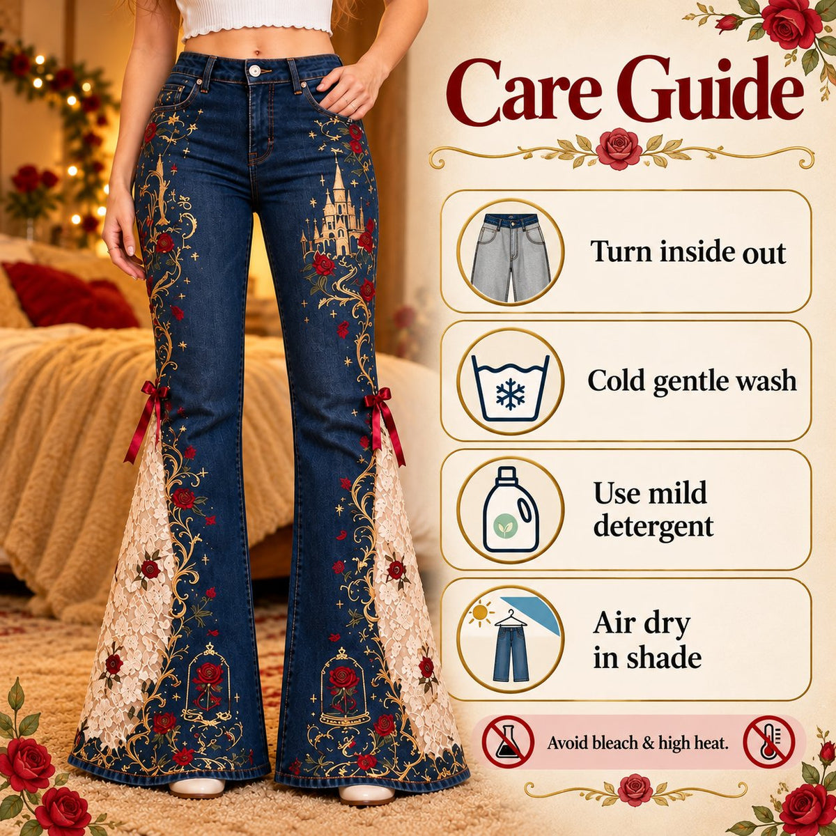 ✨ Fairy Tale Flare: Vintage Embroidered Denim Jeans