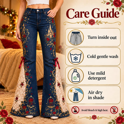 ✨ Fairy Tale Flare: Vintage Embroidered Denim Jeans