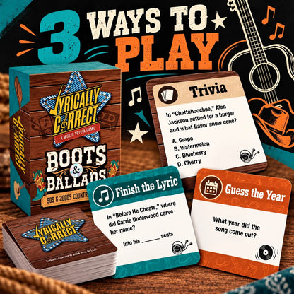 Lyrically Correct Music Trivia Game Bundle – Country, Hip-Hop, R&B & Pop Editions