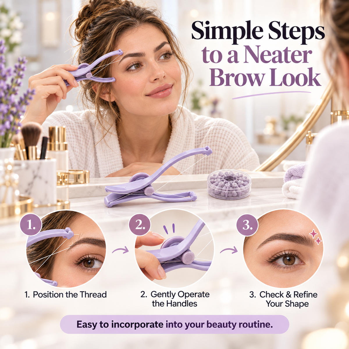 💜 Precise Brow Threading Tool – Easy At-Home Facial Hair Removal & Eyebrow Grooming