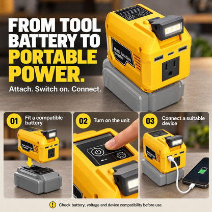 250W Portable Power Inverter – Turn 18V–21V Tool Batteries Into 220V AC Power