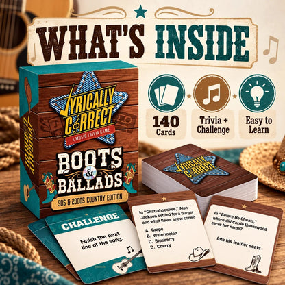Lyrically Correct Music Trivia Game Bundle – Country, Hip-Hop, R&B & Pop Editions