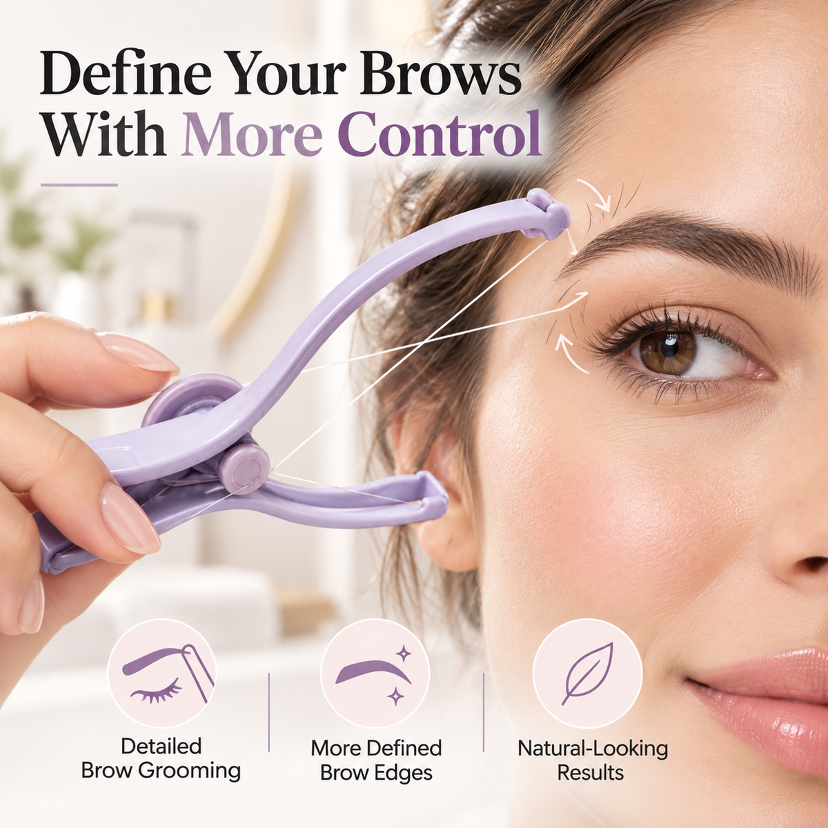 💜 Precise Brow Threading Tool – Easy At-Home Facial Hair Removal & Eyebrow Grooming