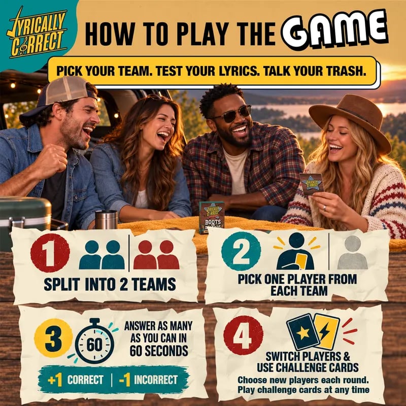 Lyrically Correct Music Trivia Game Bundle – Country, Hip-Hop, R&B & Pop Editions