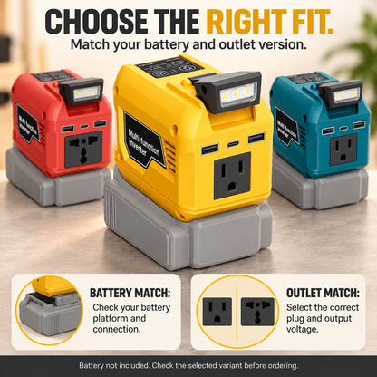 250W Portable Power Inverter – Turn 18V–21V Tool Batteries Into 220V AC Power