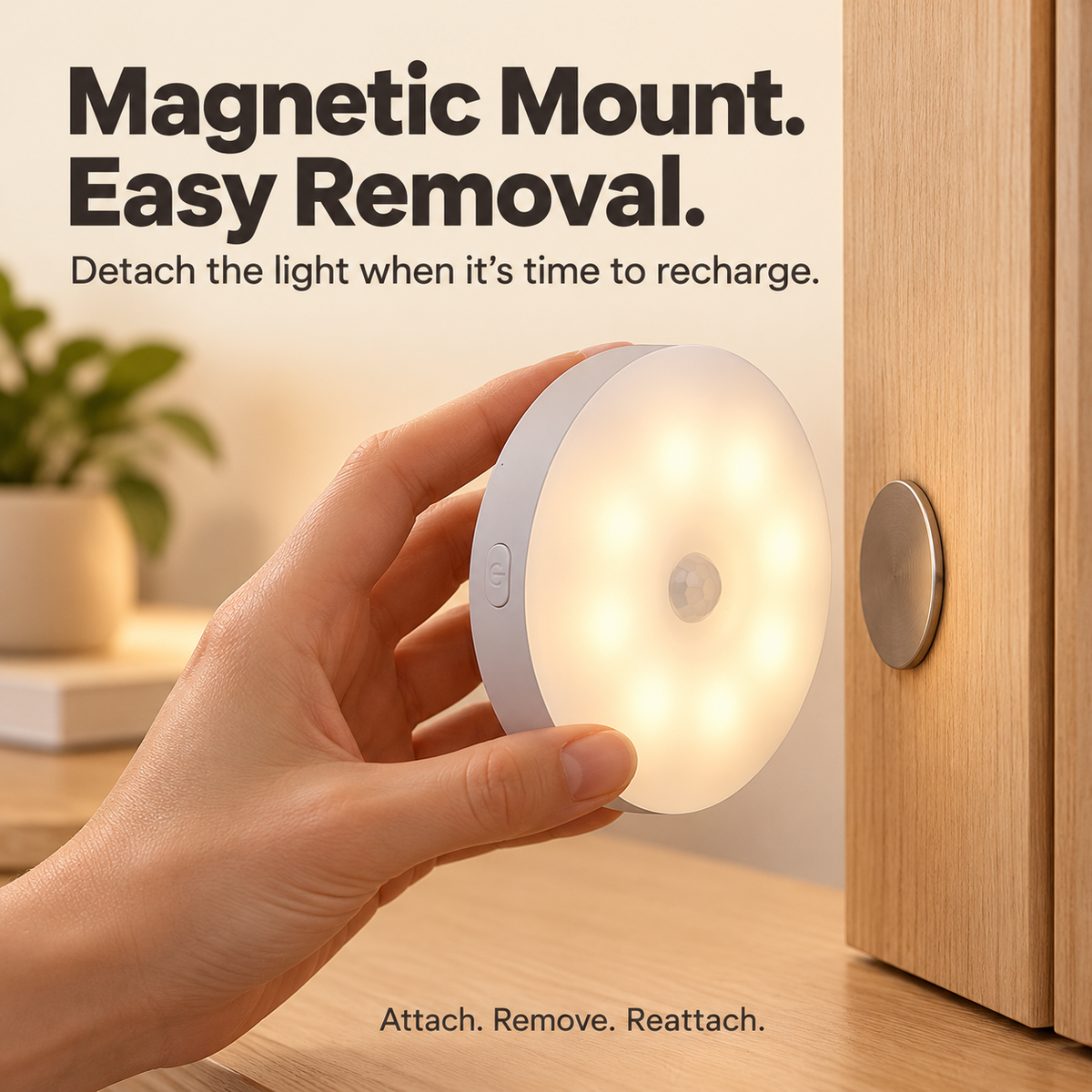 Rechargeable Motion Sensor Night Light – Magnetic Mount & 3 Light Colors - 4